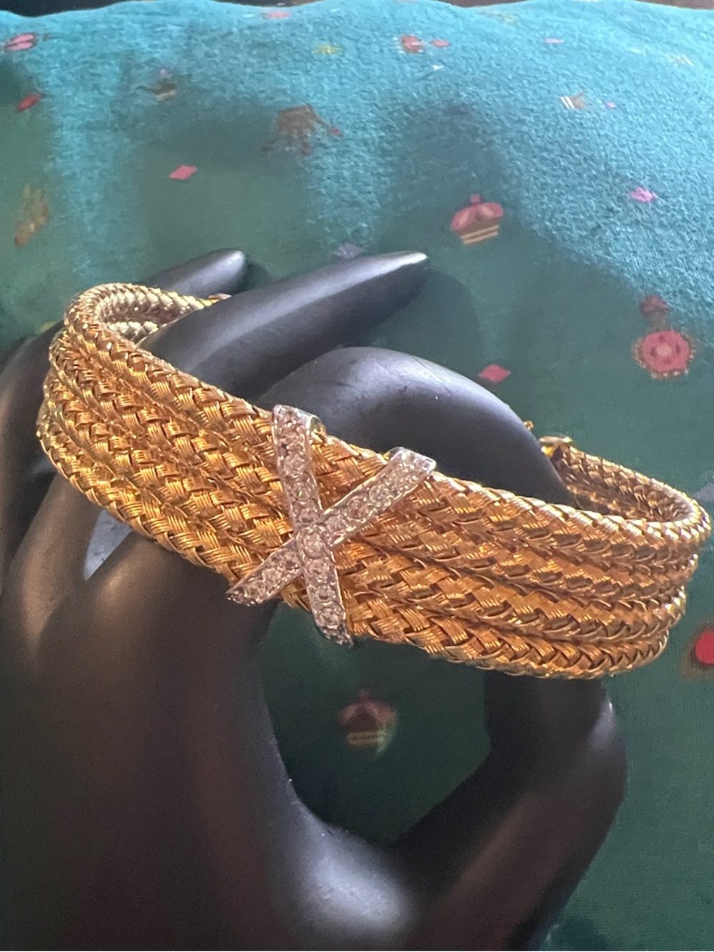 Stauer Italian Bracelet Woven Gold (Plated) with "Diamond" X
